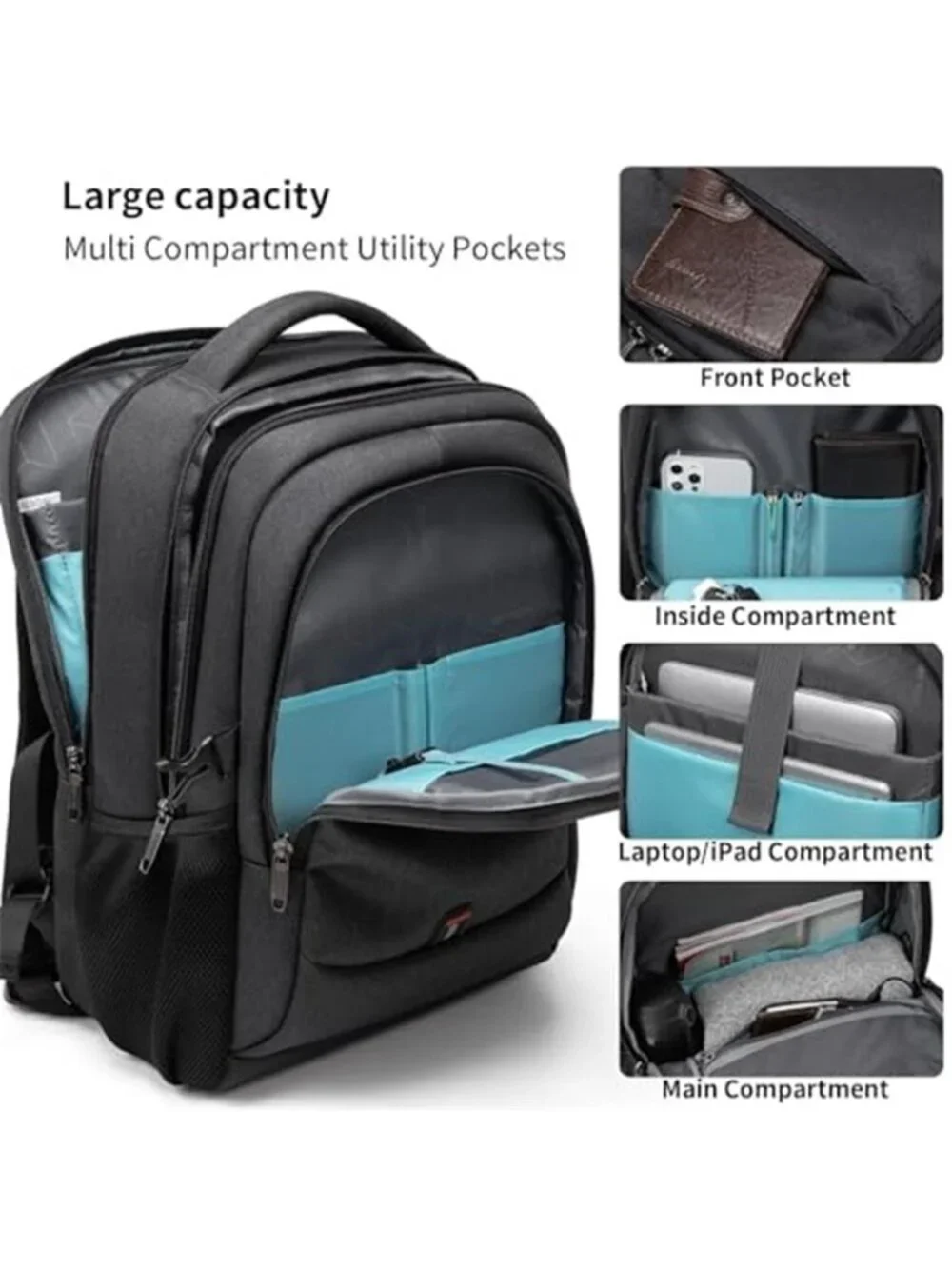 17 Inch Laptop Backpack USB Charging Travel Carry On Water Resistant Bookbag